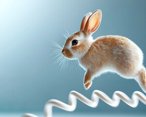 Fototapeta premium Playful Rabbit Jumping Over Curvy Wire