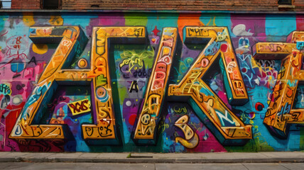 Fototapeta premium vibrant street art mural featuring bold, colorful graffiti letters. artwork showcases mix of styles and bright hues, creating energetic urban atmosphere