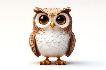 Obraz premium A cute, cartoon-style owl with large eyes and detailed feathers, designed for charm.