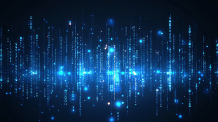 Fototapeta premium Abstract digital background of glowing binary code and data flow in a futuristic, blue-toned environment, symbolizing technology and innovation.