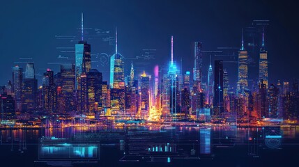 Fototapeta premium Futuristic Cityscape at Night