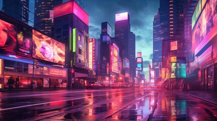 Obraz premium Neon Cityscape After Rain