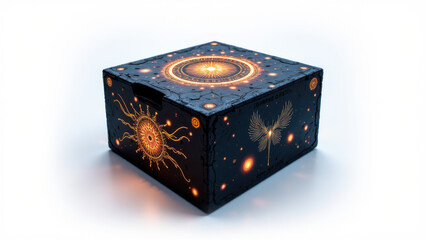 Obraz premium A three-dimensional representation of an AI algorithm as a glowing cube with intricate patterns resembling neural pathways or circuitry on its surfaces, signifying advanced technology and AI.