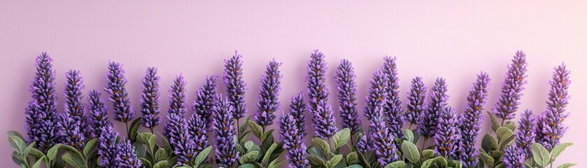 Obraz premium Beautiful lavender flowers against a soft pink background, showcasing vibrant colors and delicate petals.