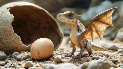 Obraz premium Fantasy creature hatching enchanted landscape digital art natural environment close-up mythical themes