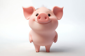 Fototapeta premium A cute, cartoonish pig character with a cheerful expression, designed for children's media.