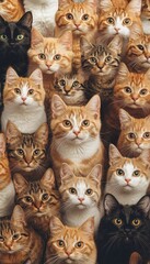 Fototapeta premium Collage of Adorable Cats Hopeful Faces Awaiting Adoption. Animal Rescue, Pet Care Concept