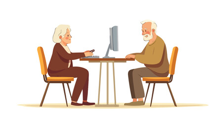 Fototapeta premium Elderly People Communicate Online Concept