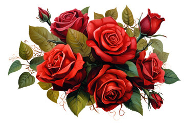 Fototapeta premium A cluster of red roses arranged artistically, with vibrant colors and detailed textures, isolated on white background