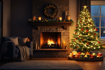 fireplace with christmas decorations