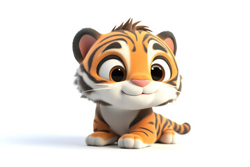 A cute, cartoon-style tiger cub with bright colors and an expressive face.