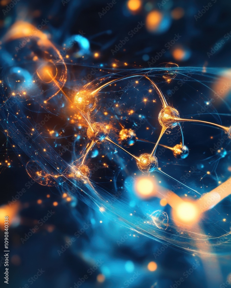 Leinwandbilder An artistic abstract representation of molecular structures with glowing elements and vibrant colors illustrating scientific concepts