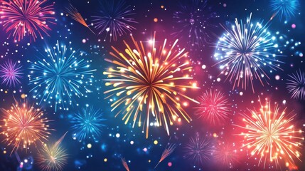 Fototapeta premium Colorful fireworks light up the night sky during a celebration with vibrant bursts of color illuminating the festive atmosphere
