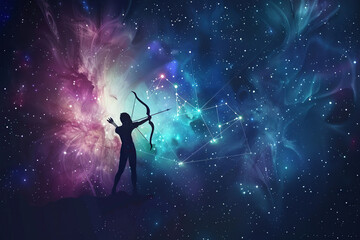 Astrological composition with Sagittarius zodiac sign symbol