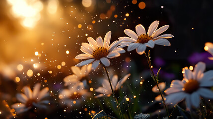 Daisy Flowers with Morning Dew Backlit