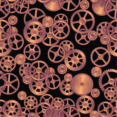 Gear wheels of the mechanism. Seamless wallpaper pattern.  Background. Editable hand drawn illustration. Vector vintage engraving. 8 EPS