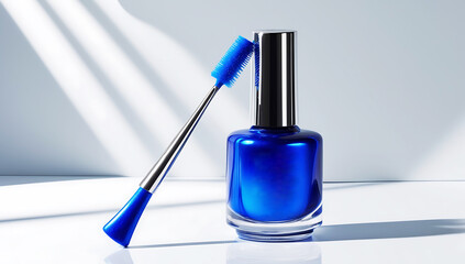 Electric Blue Gel Polish Precision Brush and Sleek Design on Minimalist White Background