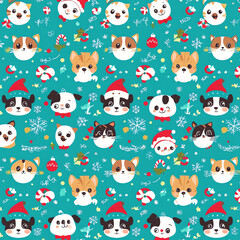 Obraz premium Design an adorable pattern featuring cute cat and dog faces in various playful poses