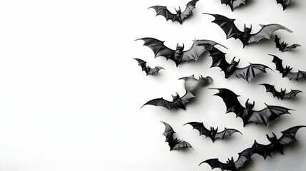 Fototapeta premium Black Bats Flying on White Background Halloween Illustration