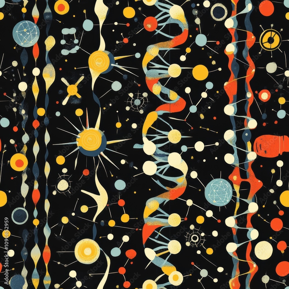 Leinwandbilder an abstract molecular pattern showcasing vibrant elements on a black background, capturing intricate