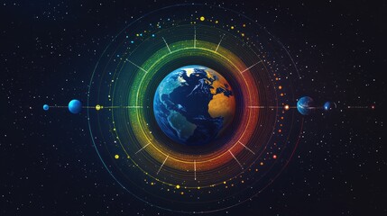 Obraz premium A captivating illustration of Earth surrounded by a vibrant cosmic display and planets, showcasing the beauty of our solar system