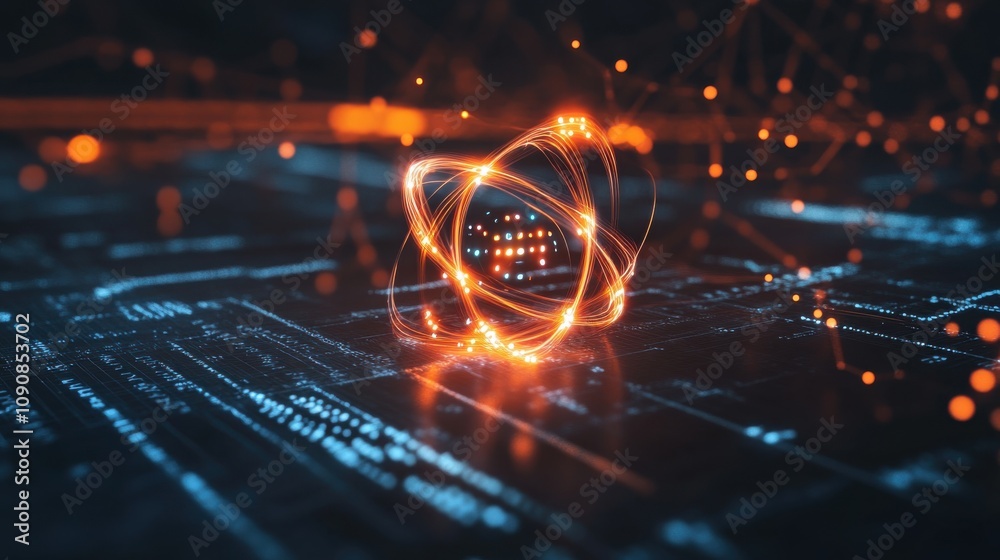 Leinwandbilder conceptual representation of quantum computing showcasing interconnected particles and digital circu