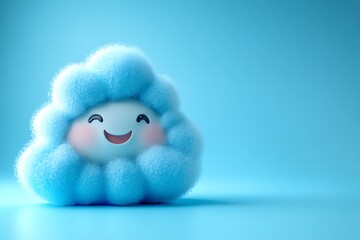 A cheerful blue cloud smiling brightly against a blue backdrop