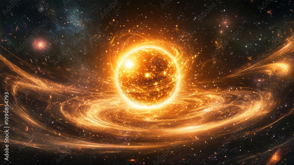 Aufkleber A conceptual illustration of the Higgs boson interacting with cosmic elements in a vibrant universe