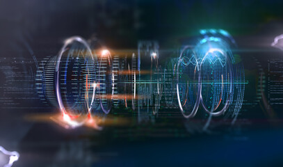 Formación abstracta en tecnología e ingeniería. Futurista y moderno diseño de prototipo.código y números para la computación y el concepto de comunicación cuántica.