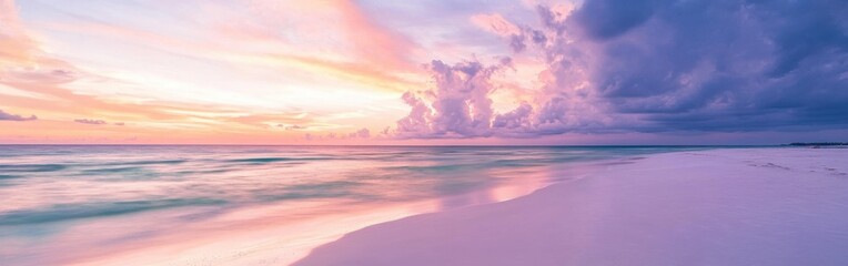 Fototapeta premium Sunset over Siesta Key Beach highlighting gentle waves and soft sand under a colorful sky