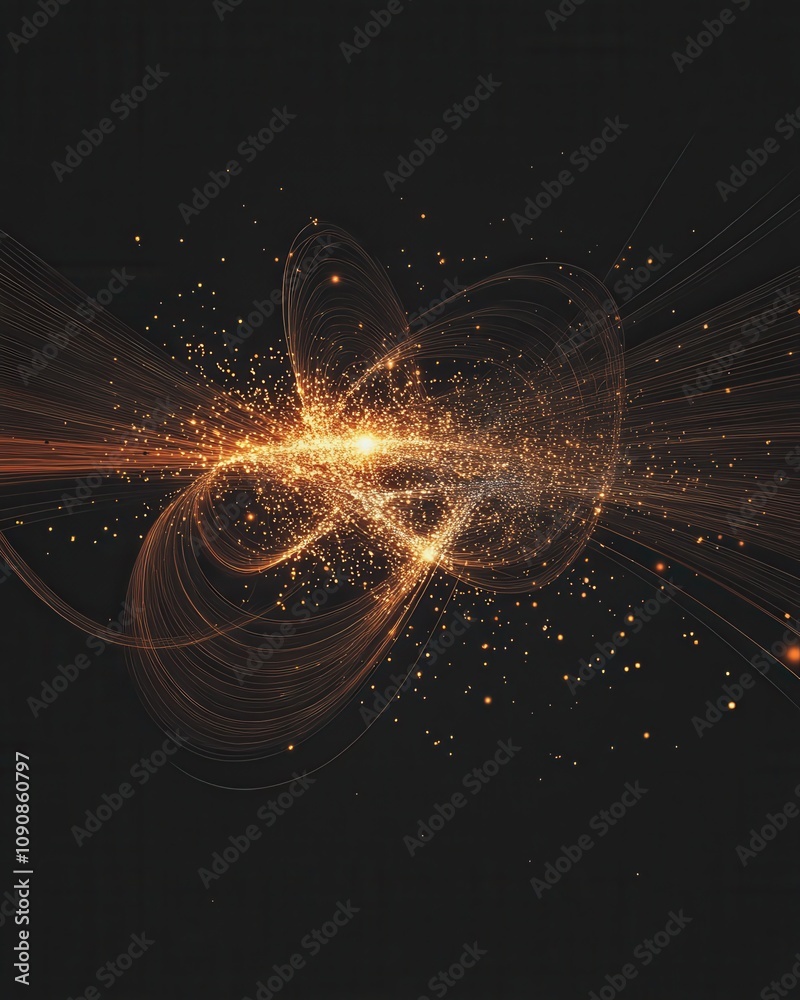 Poster a vibrant abstract visualization of cosmic energy swirling in dark space with glowing particles and 