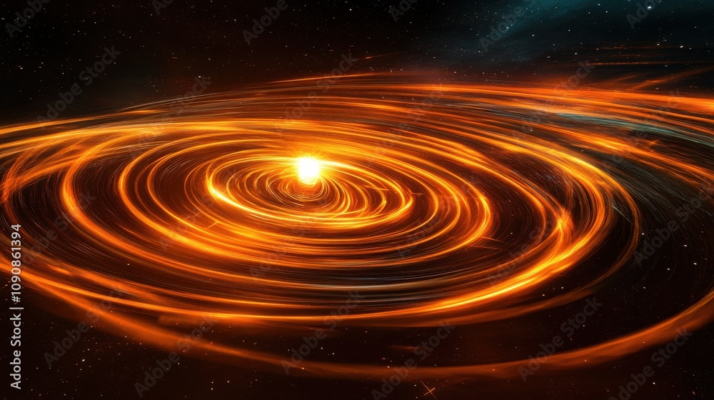 Poster An abstract representation of magnetic fields swirling around a bright central point in a cosmic environment