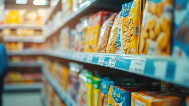 A colorful display of various cereal boxes on supermarket shelves showcasing diverse breakfast options for shoppers
