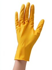 Yellow Protective Glove Close-up - Hand in yellow glove, safety, protection, hygiene, cleaning.  Ideal for industrial, medical, or cleaning stock photos.