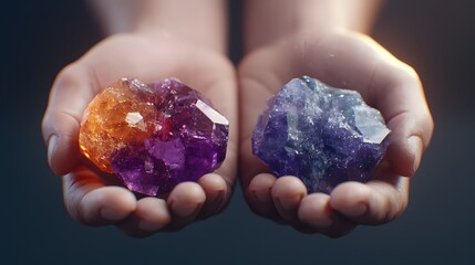 Energizing Crystals in Hands: A Visual Journey into Nature's Healing Power and Inner Peace. Natural Healing Concept