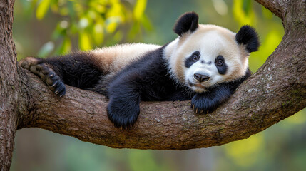 Obraz premium A giant panda on a tree.