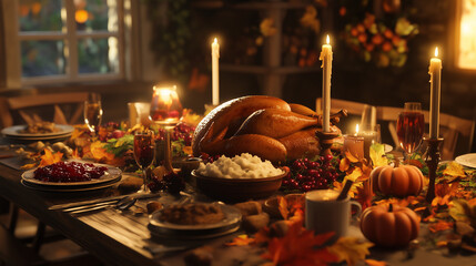 Thanksgiving Dinner Scene with Family and Rustic Decorations