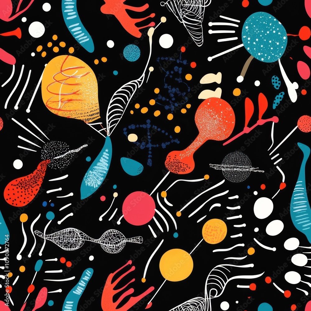 Aufkleber abstract molecular pattern showcasing colorful designs on a black background, perfect for modern art