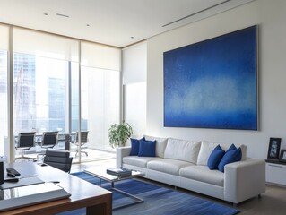 Fototapeta premium Modern Office Interior Design With Blue Accents