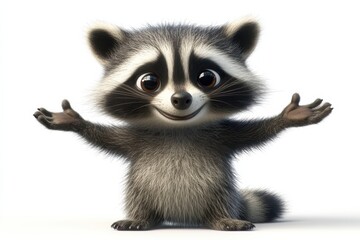 Obraz premium Cute raccoon with open arms expresses joy in a charming animation