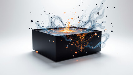 A visually striking AI concept with a black box in a dynamic, futuristic environment.