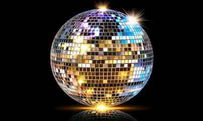 Obraz premium Shimmering disco ball reflecting colorful lights at a party