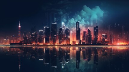 Fototapeta premium Night Cityscape with Reflections