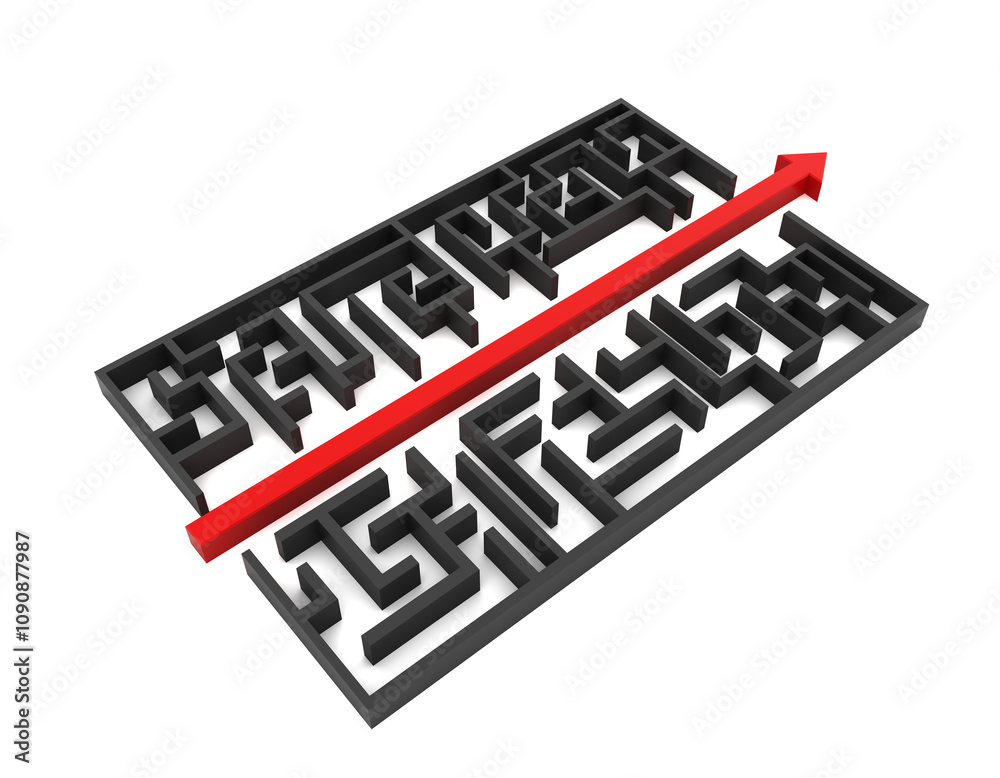 Aufkleber a maze with a red arrow cutting through it, isolated on a white background, symbolizing overcoming c