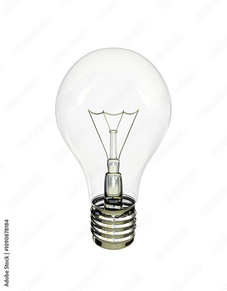 Aufkleber clear light bulb with metallic base and visible filament, isolated on a white background. clean and 