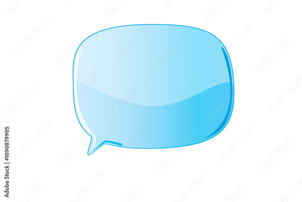 Poster blue speech bubble with smooth edges and light gradient, isolated on white background. glossy appear