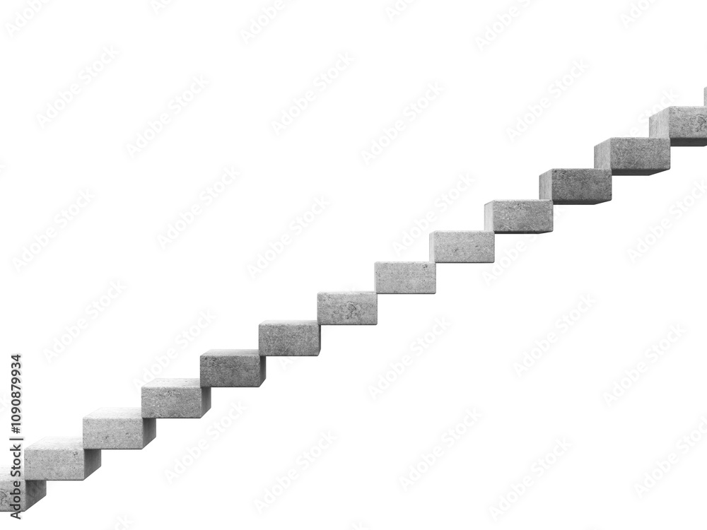 Poster concrete staircase with cube-shaped steps aligned diagonally, isolated on a white background. 3d ren