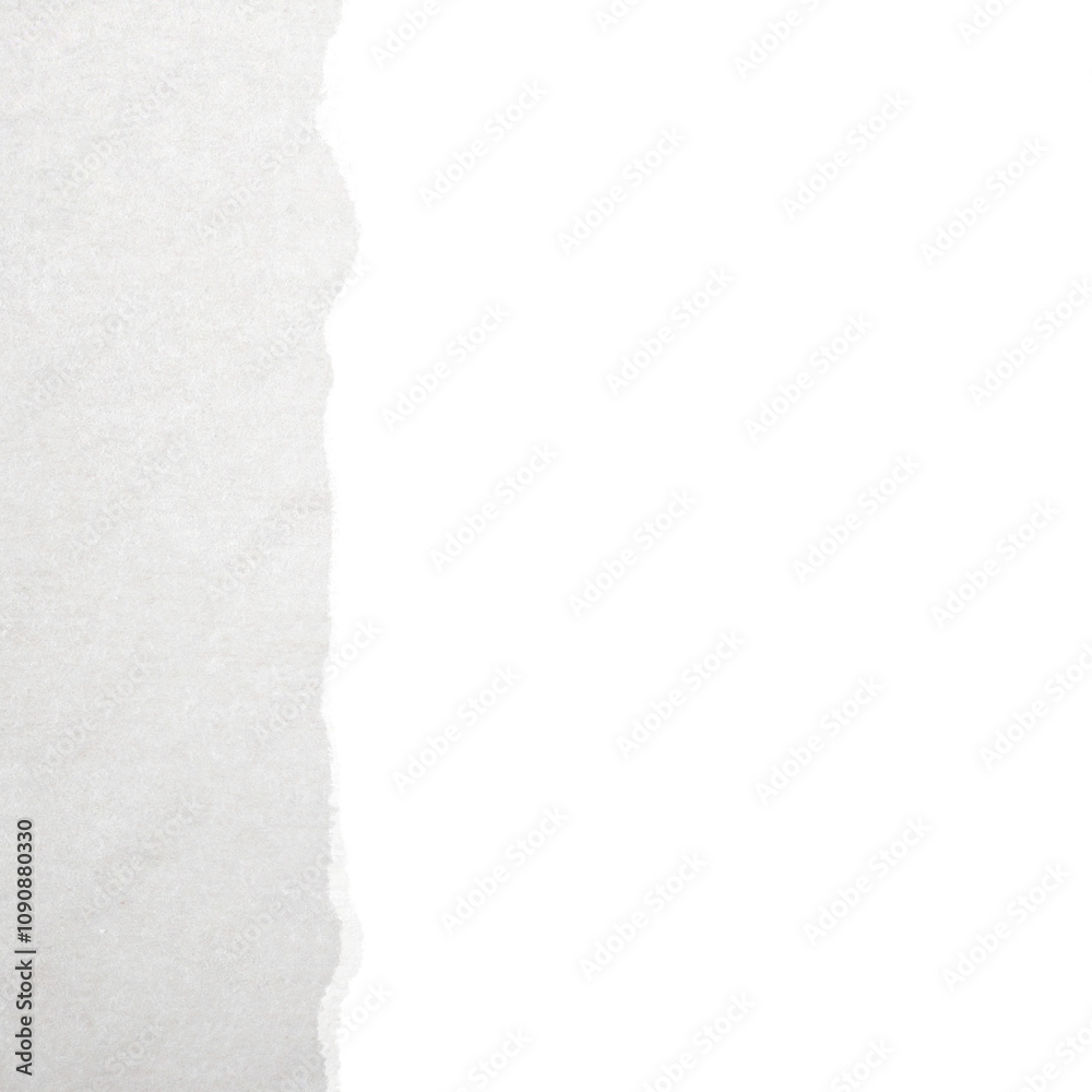 Aufkleber Image shows the torn edge of a white sheet of paper, isolated on a white background. The texture of the paper is visible. Concept of torn paper effect