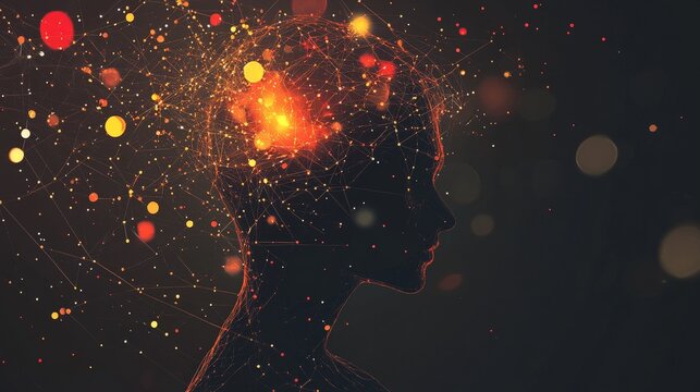 A conceptual graphic of AI personalization with a user digital avatar connected to various interest nodes, glowing with warm, dynamic colors against a dark background.