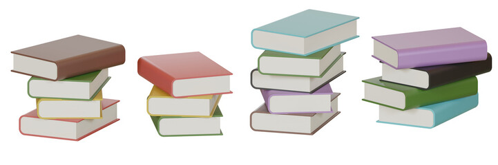 Stacks of books isolated on a transparent background. 3D rendering.